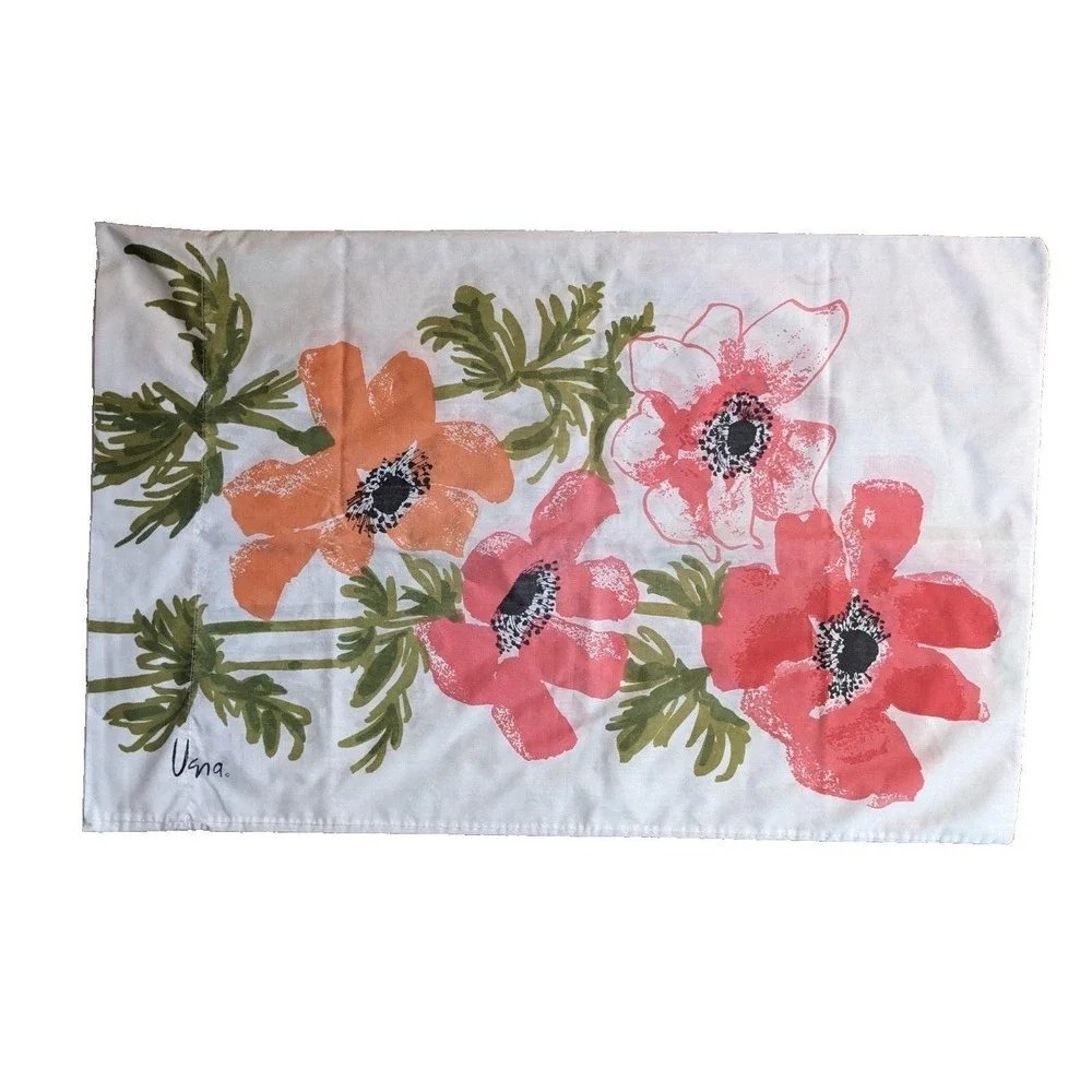 Vintage Vera Neumann‎ Pillowcase Large Scale Floral Pink Coral Orange Flowers